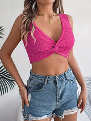Summer-Ready Solid Tie-Front Knit Crop Top