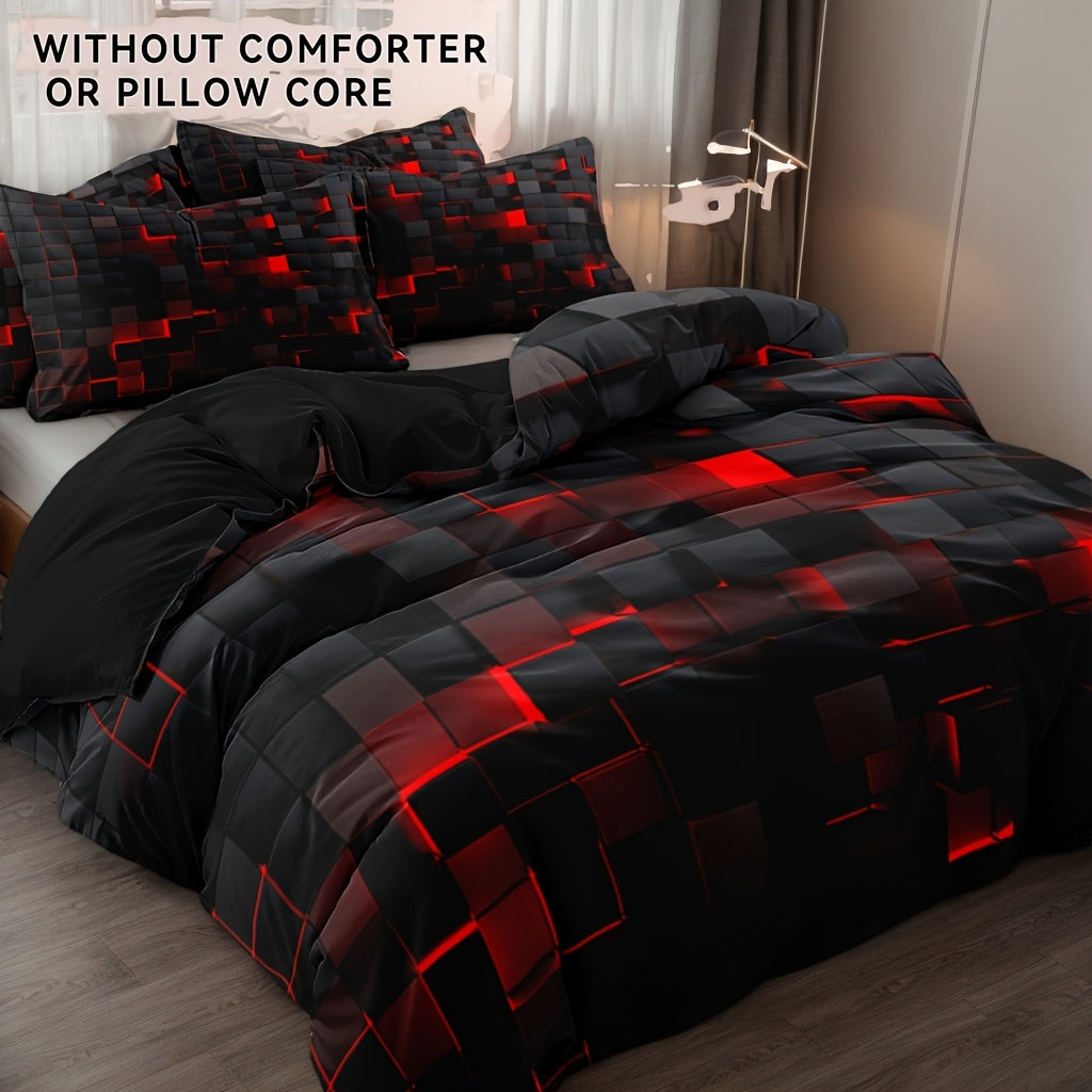 Modern Geometric Cube Design Duvet Cover Set Soft Brushed Breathable Zip Closure