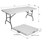 Folding plastic dining table with carrying handle and locking mechanism