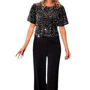 Sequin Pocket Backless Slit Jumpsuit for Women