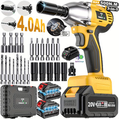 Cordless impact wrench with 430Nm torque and 4000mAh battery
