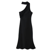 Asymmetrical Scarf-detail Sexy Slim-fit Midi Dress Long Skirt