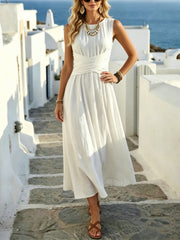 Womens Sleeveless Cross-neckline Waist-cinching Summer Dress