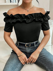 Off-Shoulder Ruffle T-Shirt for Women – Trendy Streetwear Top