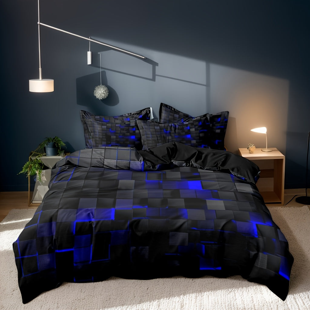 Modern Geometric Cube Design Duvet Cover Set Soft Brushed Breathable Zip Closure