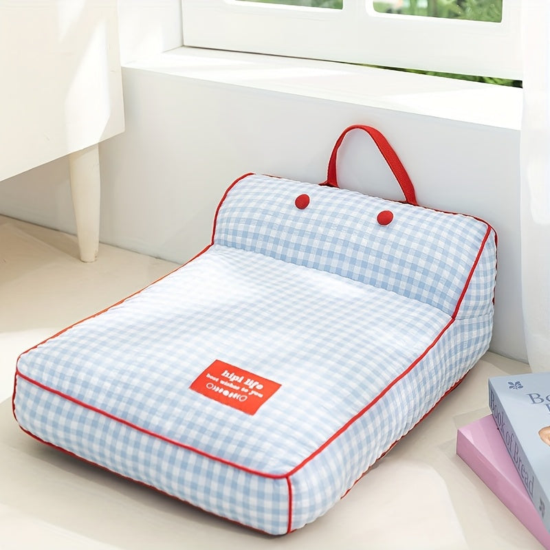 Cozy Pet Bed Soft Polyester Plaid Pet Bed for Small and Medium Dogs | Breathable, Durable, and Stylish Pet Supplies with Red Trim