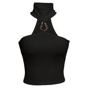 Slim Fit Halter Crop Top – Trendy Black/White Sleeveless Style