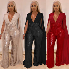 Sexy Sequined Evening Party Romper & Wide-Leg Pants Suit