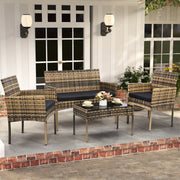4-Piece Wicker Bistro Set with Water-Resistant Cushioned Chairs, Coffee Table, and Loveseat – Ideal for Outdoor Dining