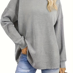 Plus Size Crewneck Sweatshirt with Waffle Plaid Fabric