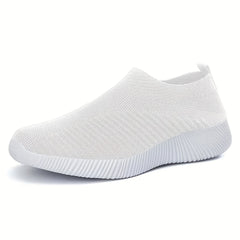 Women's Solid Color Low‑Top Sneakers – Breathable Woven, Lightweight, Plus Size
