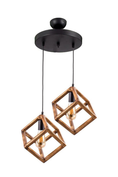 00949 - 2 Wooden Cube Suspended Living Room Chandelier - Swordslife