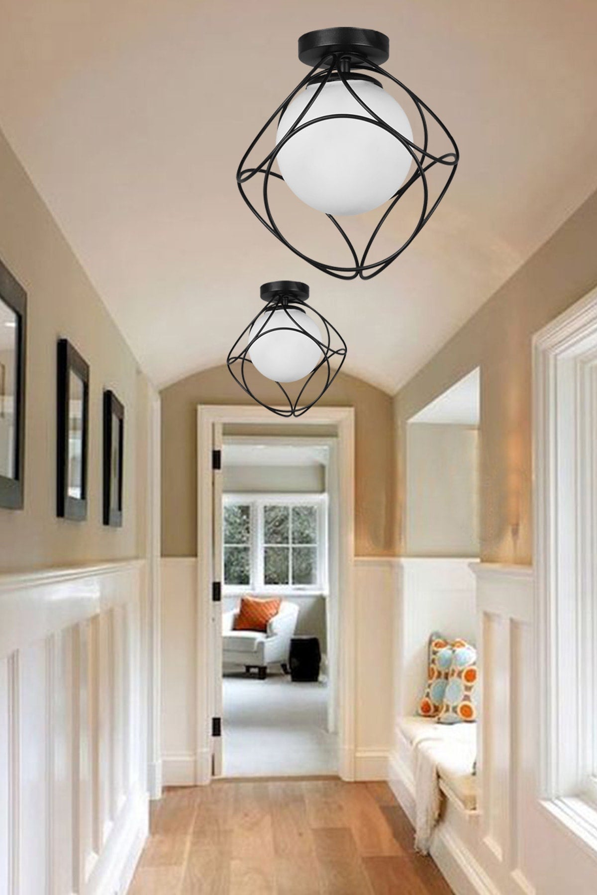 Suna Single Black-White Glass Ceiling Mount Chandelier