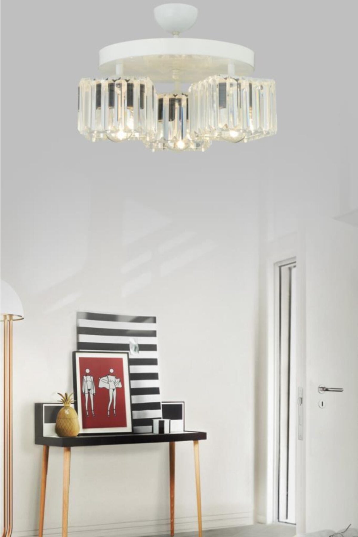 Lara 3-Piece White Plaf.K-10 Crystal Stone Chandelier