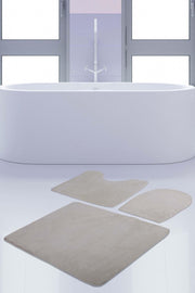 Unicolor Plain Cream 3 Piece Bath Mat Rug Set Non-Slip Closet Set - Swordslife