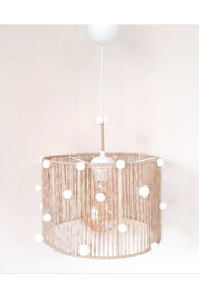 Wicker Rope Wrapped Ecru Pompom Baby And Children'S Room Pendant Lamp Chandelier