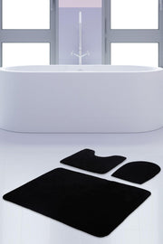 Unicolor Plain Black 3 Piece Bath Mat Rug Set Non-Slip Closet Set - Swordslife