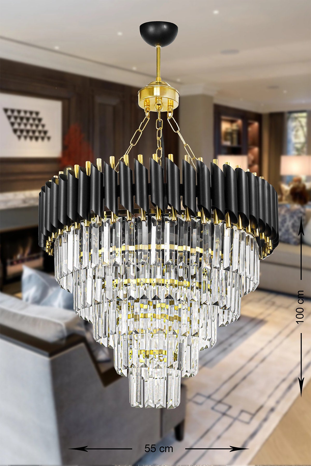 Palmira 55 Cm Crystal Stone Luxury Chandelier Set Of 5 - (Black-Gold)