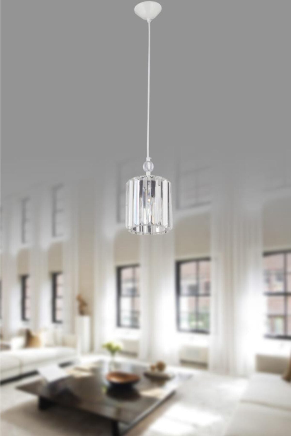 Dolunay Single White Y-15 Crystal Stone Plumbing Chandelier