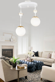 Pendant Lamp Tray White 2-Piece White Globe Glass Downward Facing Luxury Chandelier