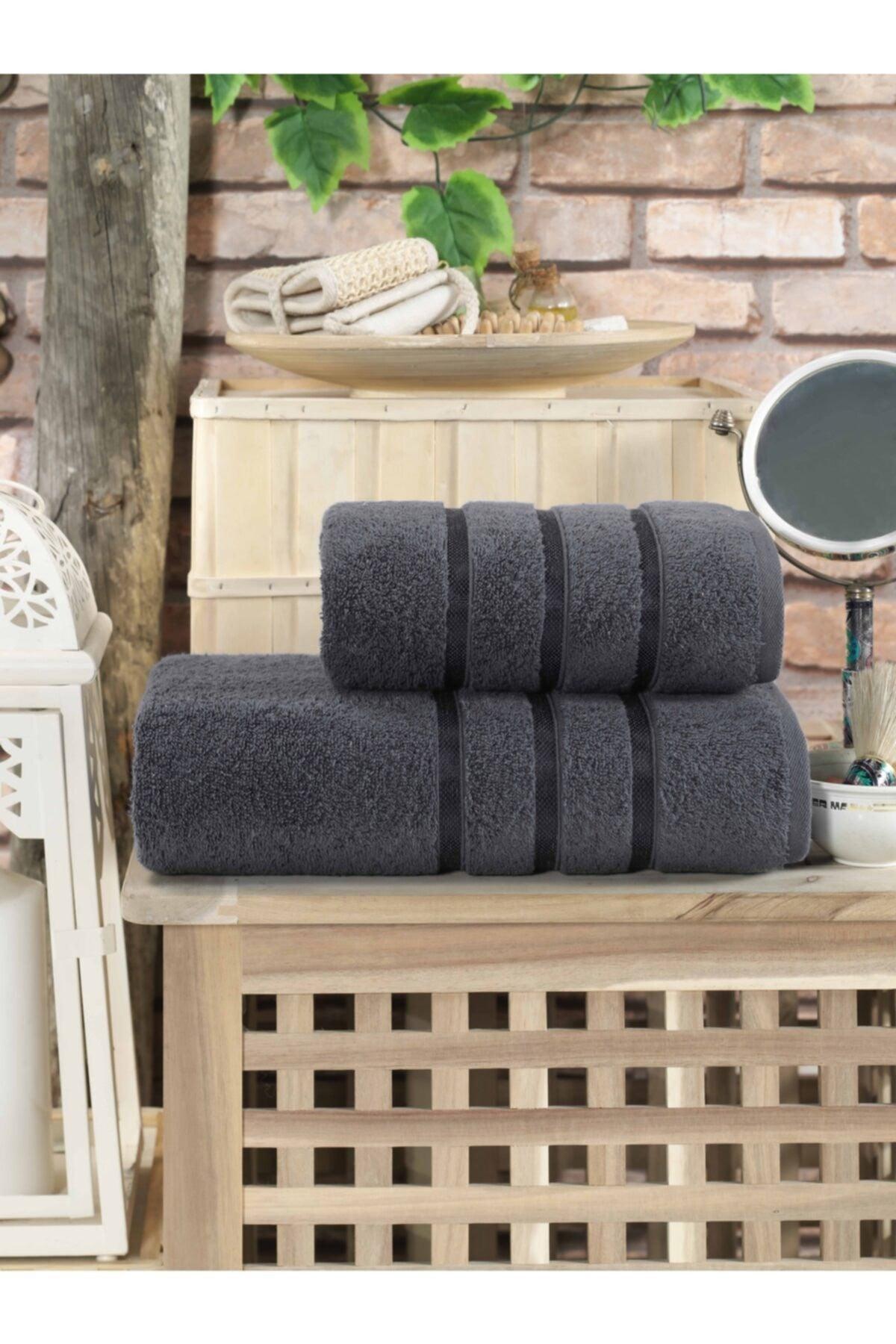 100% Cotton Set of 2 Bath Towels/anthracite