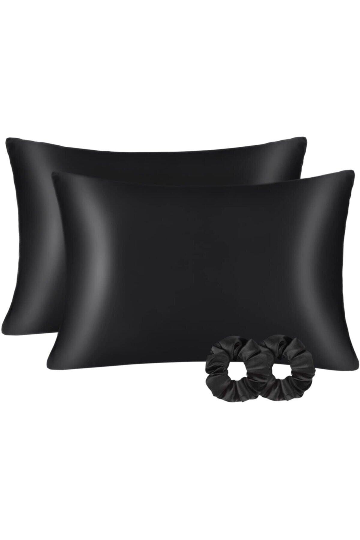 100% Satin 50x70 Cm 2 Pieces Satin Pillow Cover & 2 Pieces Buckle Black Color - Swordslife