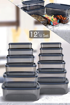 12-piece rectangular food storage container set with lock lids