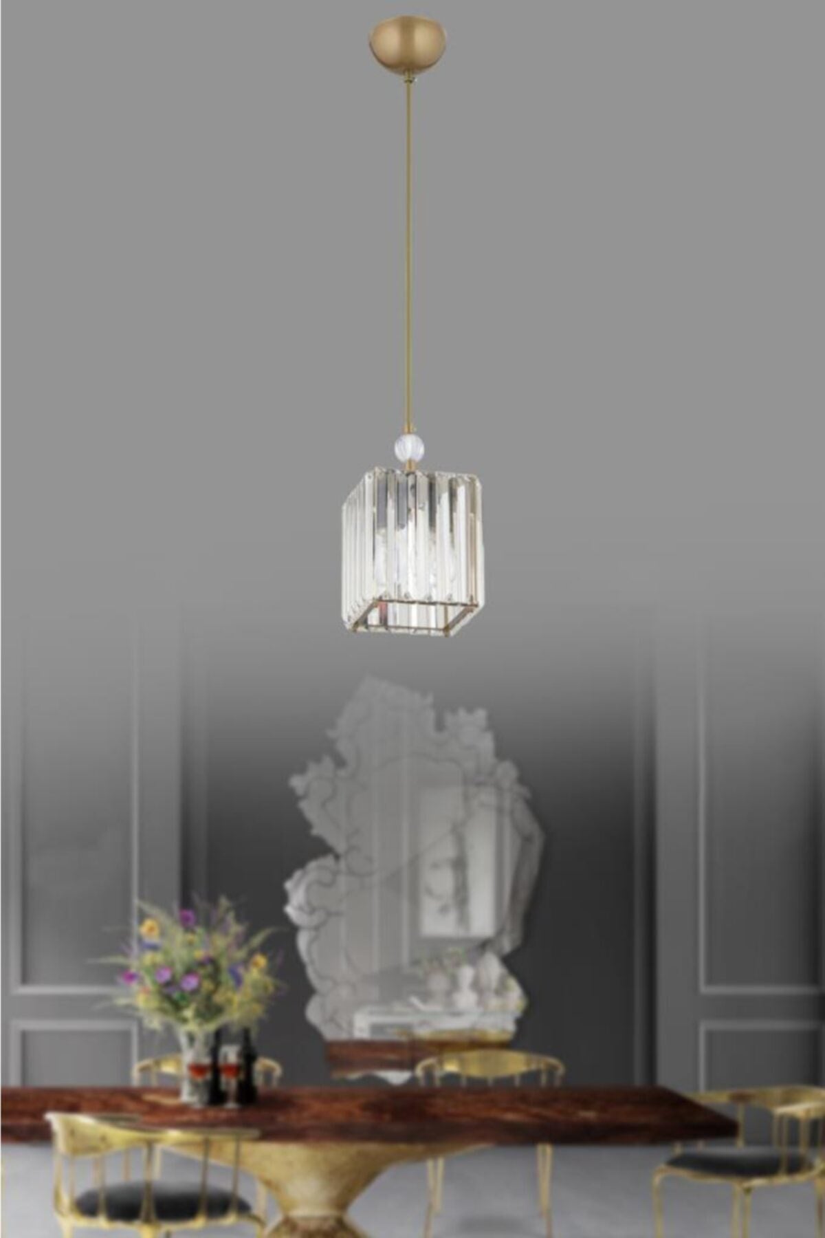 Dolunay Single K-15 Steininstallation 14 cm antikisierter Luxus-Kristallstein-Kronleuchter