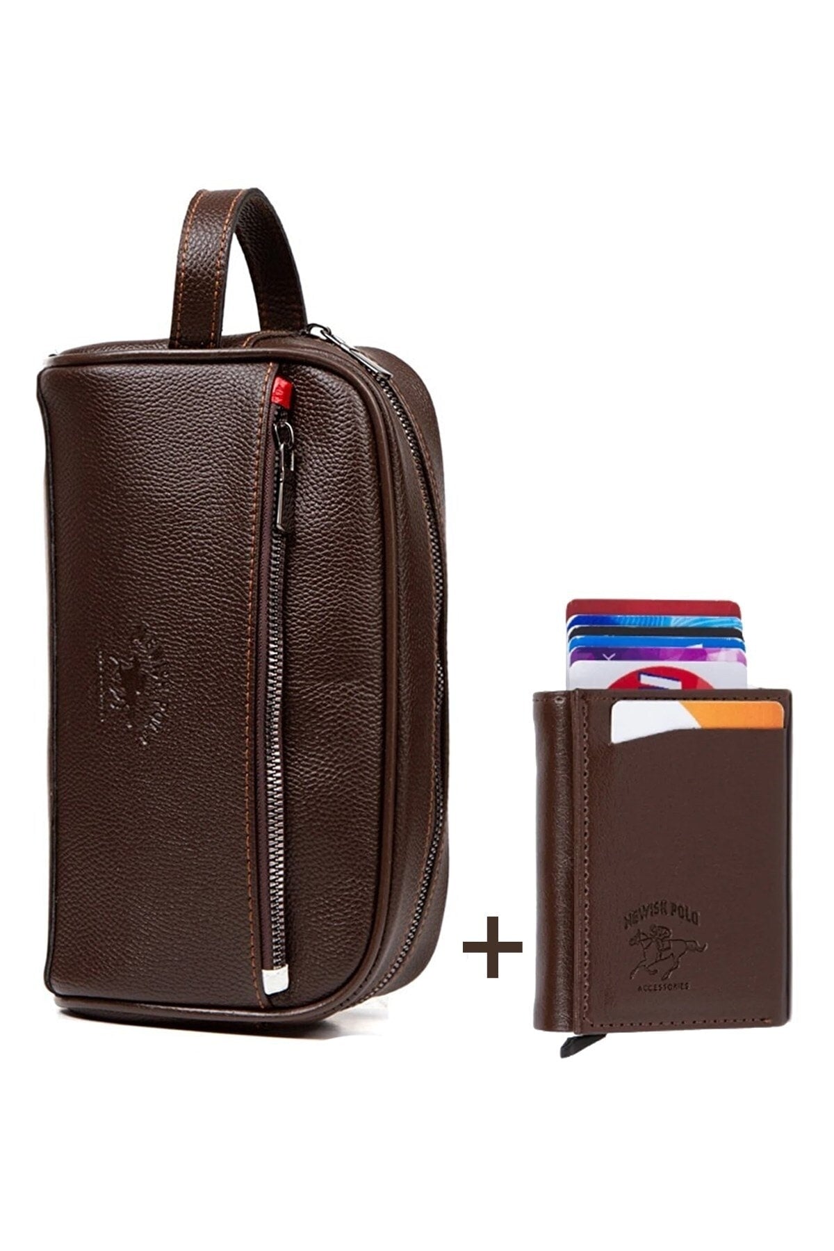 Herren Leder Reise Rasieren Kosmetik Handtasche Portfolio Tasche und Mechanismus Brieftasche Set