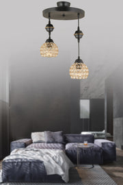 Pendant Lamp Tray Black 2-Piece Crystal Downward Facing Luxury Chandelier