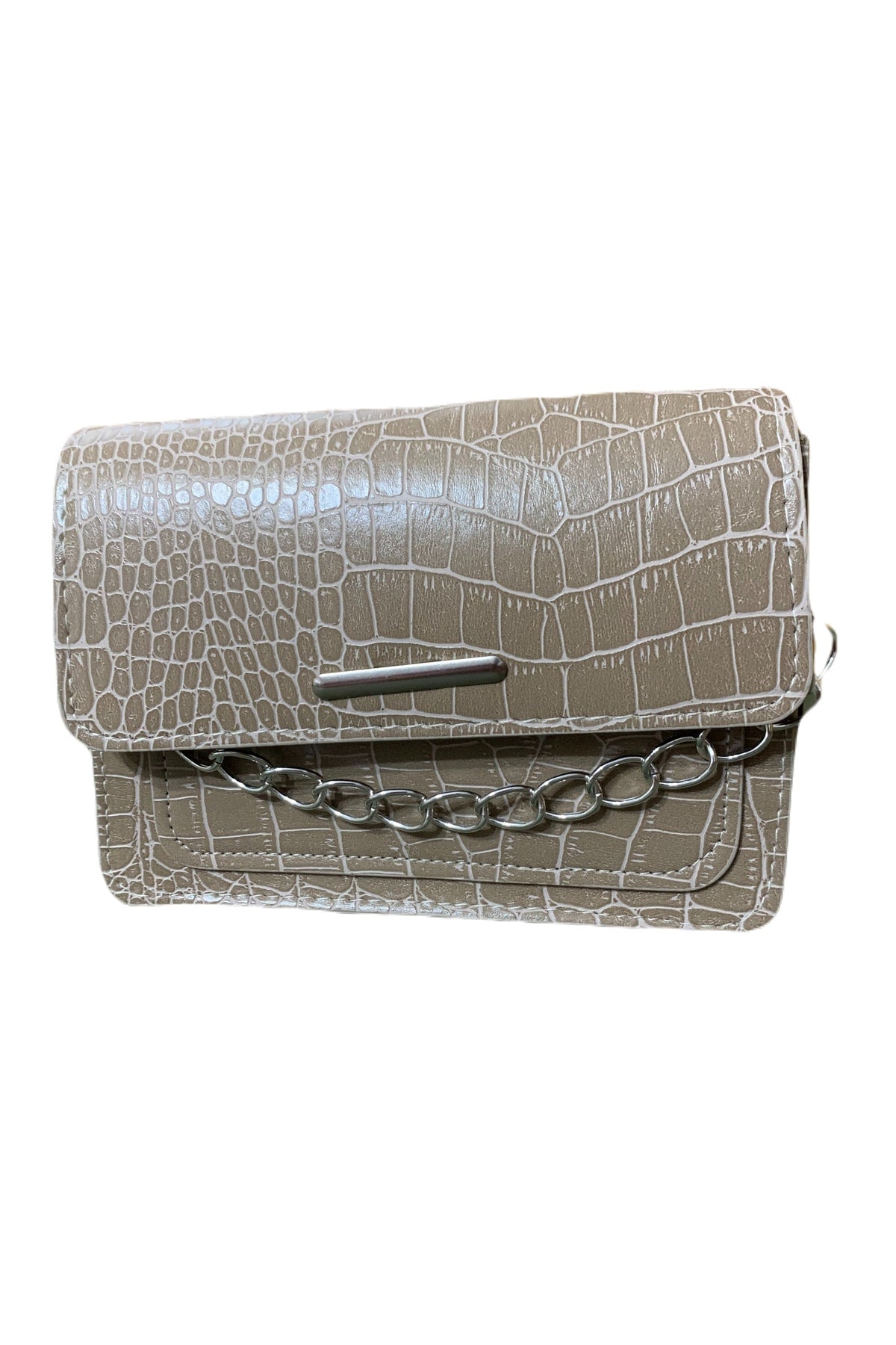 Damen Clutch Baguette mit Kettenriemen und Krokodilmuster