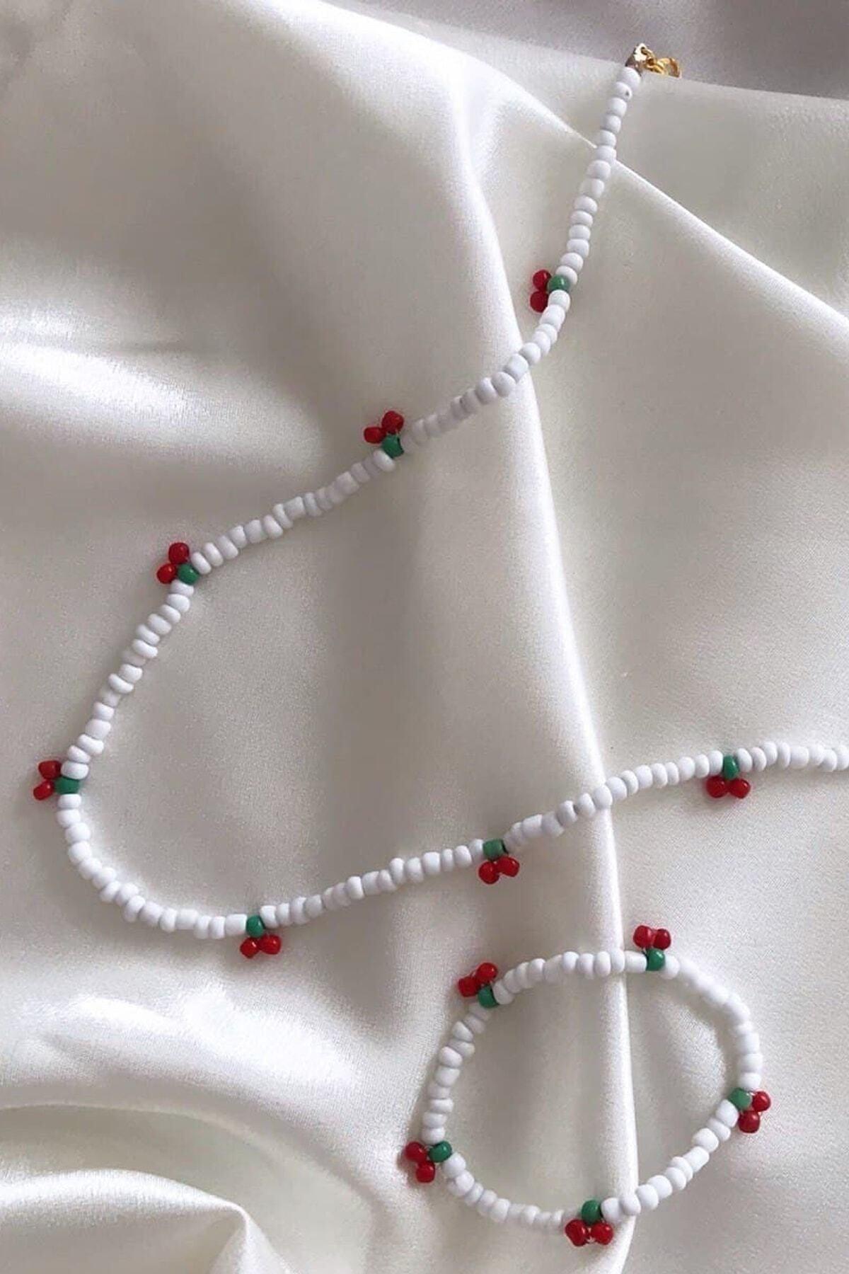 Cherry Model Sand Bead Necklace Bracelet Set - Swordslife