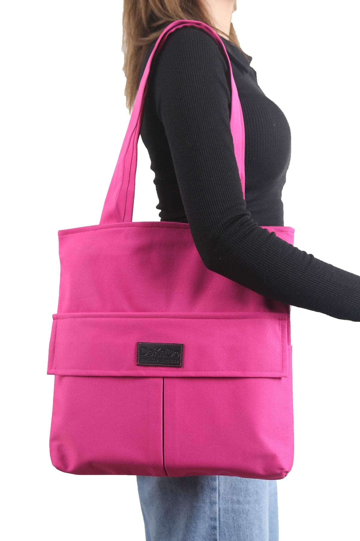 Rosa Damentasche mit Reißverschluss, Hand- und Schultertasche, Canvas-Stoff-Einkaufstasche