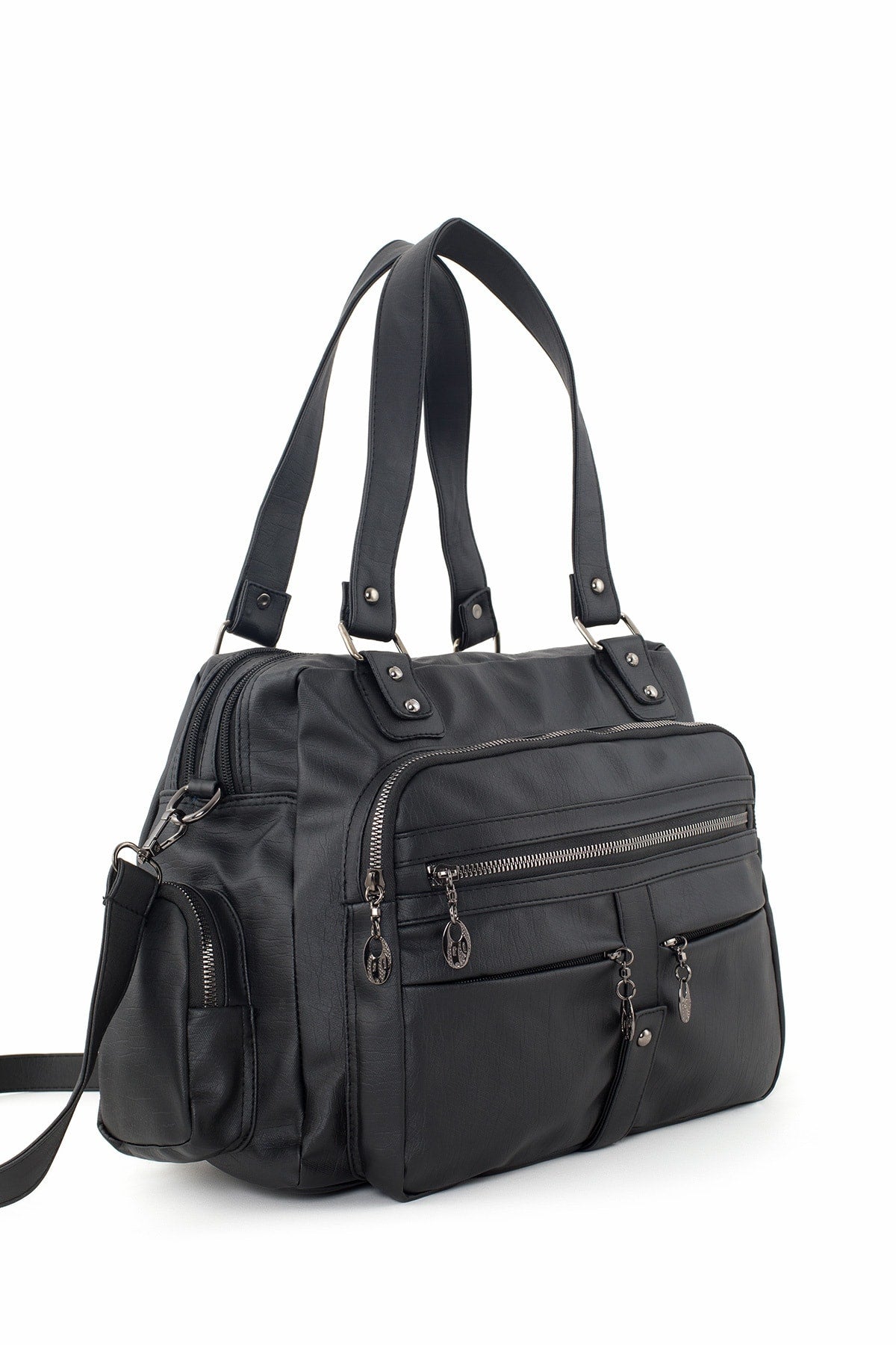 Samilon Damen-Schulter- und Handtasche aus gewaschenem Leder mit mehreren Fächern in Schwarz