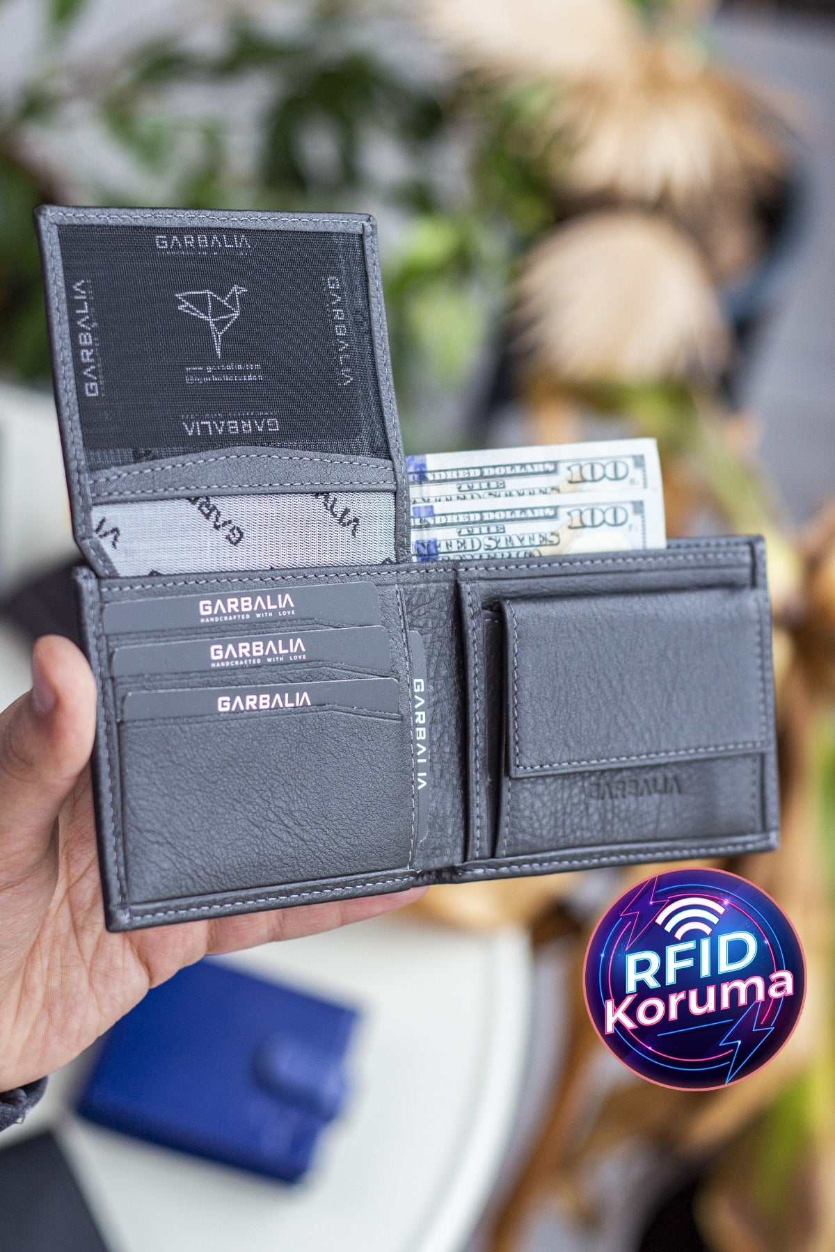 Jackson Echtleder Münzhalter RFID Blocker Anthrazit Geldbörse