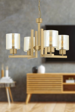 4-Light Antique Painted Chandelier with Honey Glass Shades (55 cm wide x 60 cm long)