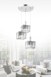 Maya 3-Piece Silver K-10 Crystal Stone Chandelier