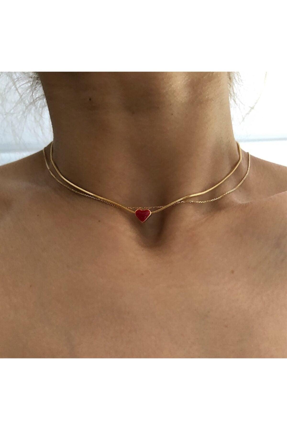 Red Enamel Mini Heart Necklace - Swordslife