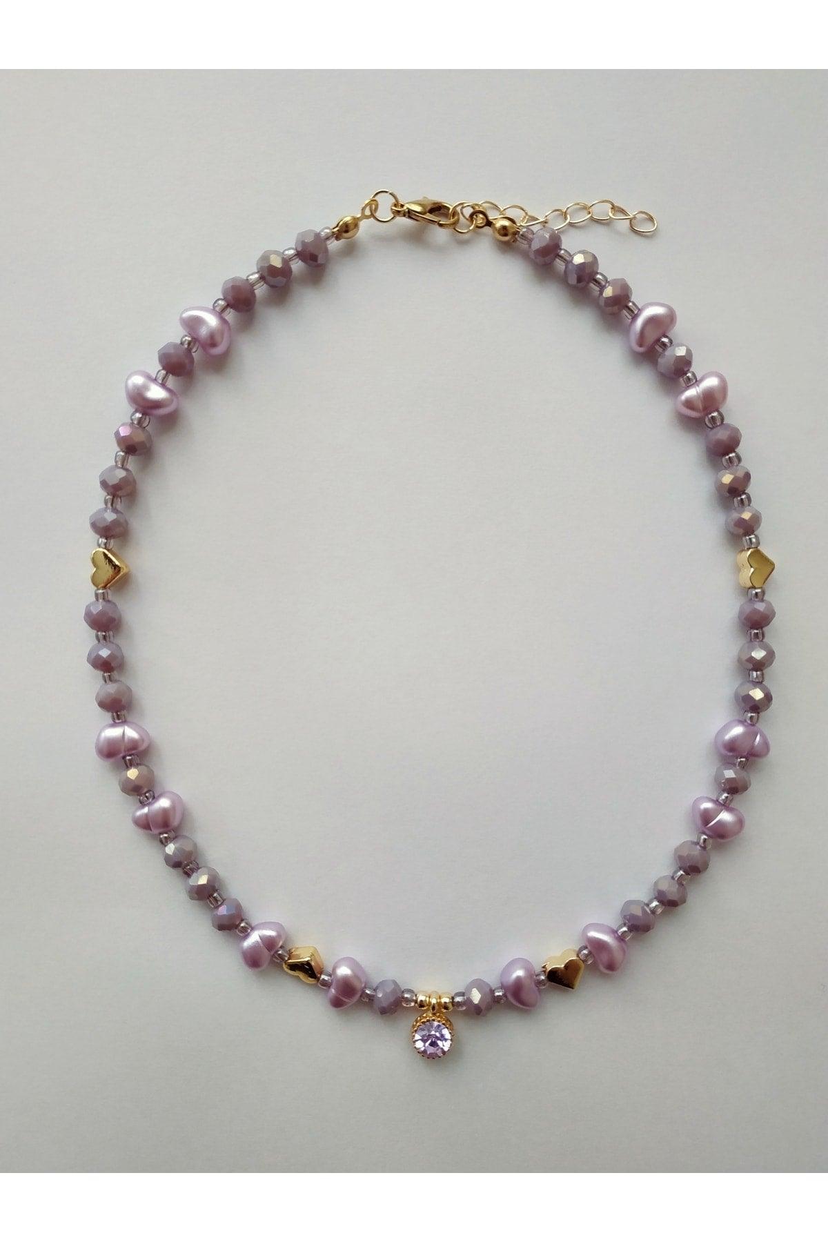 Glitter Tip Baroque Pearl Heart Plum Bead Necklace - Swordslife