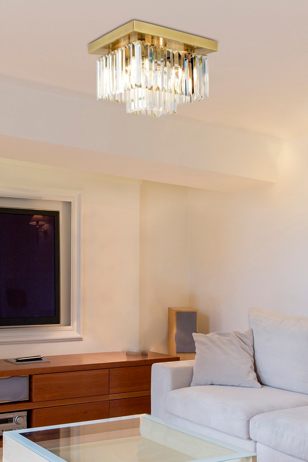 swordslife 2-stöckiger kleiner antiker quadratischer Kristallstein-Kronleuchter im modernen Design für das Wohnzimmer