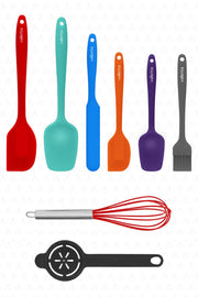 Drongo Heat Resistant Fireproof Non-Stick Silicone Spatula Set 8 Pieces Mixed Color