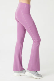 Women's Lavender High Waist Gatherer Double Pocket Spanish Leg Leggings Bootcut - Swordslife