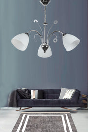 Idil Modern Chrome Color White Opal Glass Living Room - Kitchen - Bedroom 3-Piece Chandelier