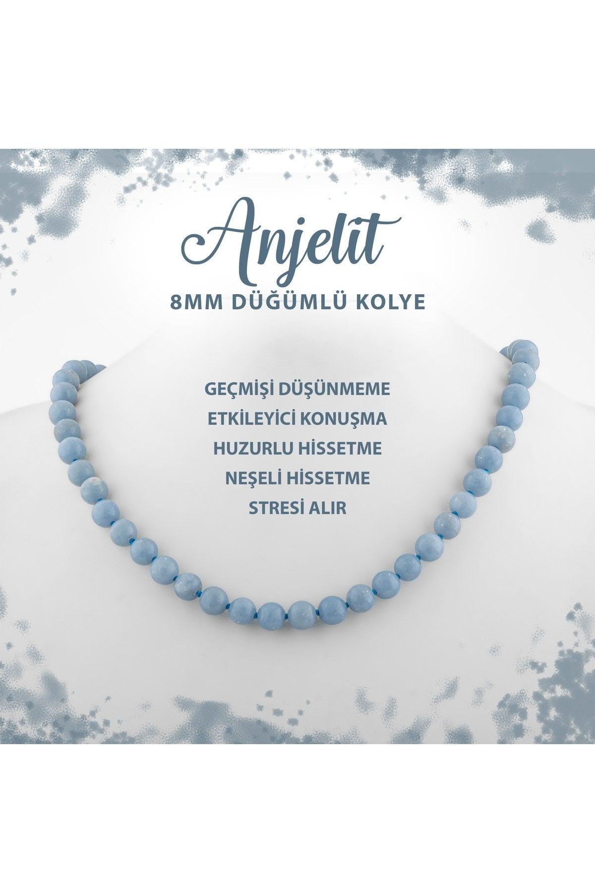 Certified Angelite 8 Mm Knotted Natural Stone Necklace - Swordslife