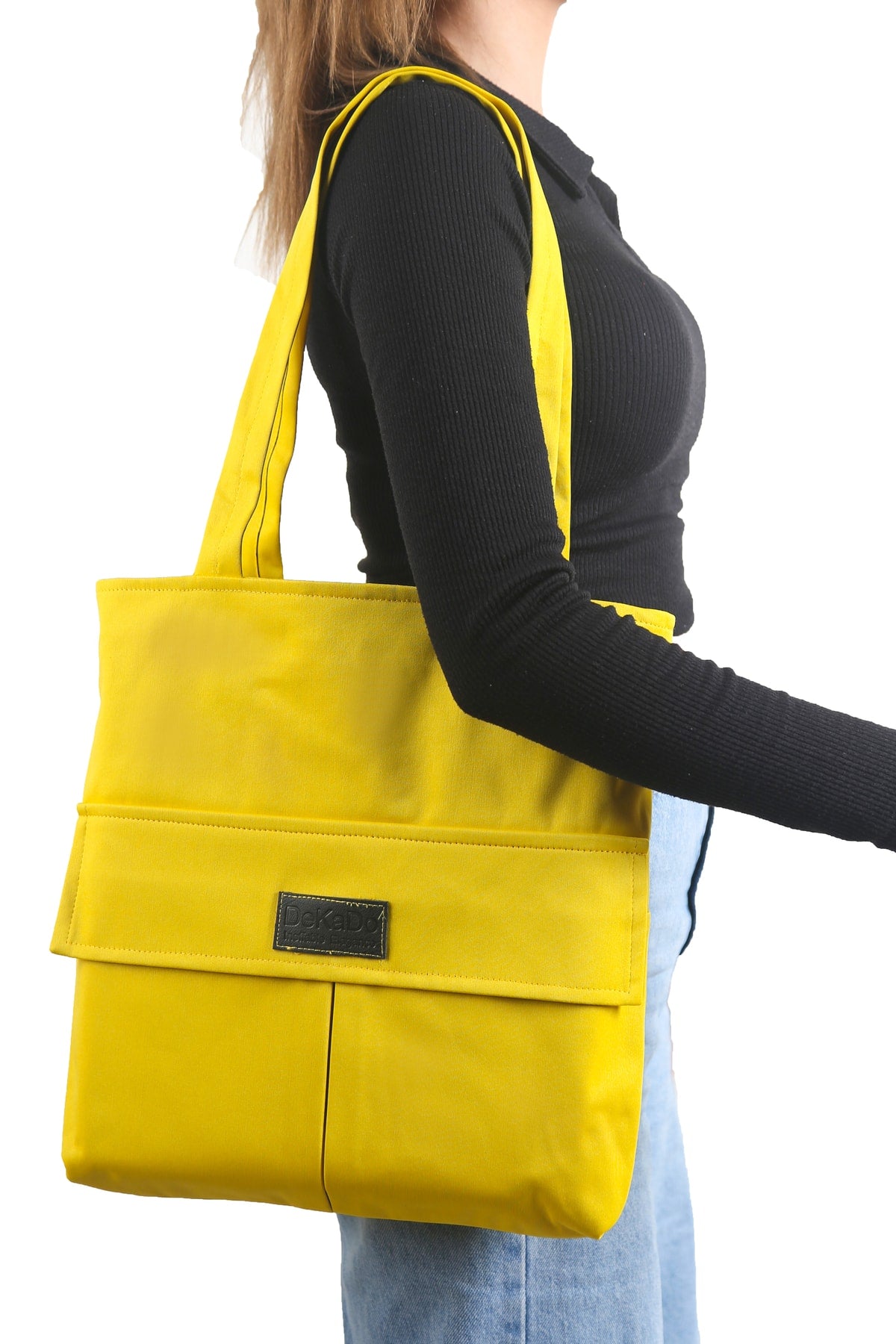 Gelbe Tasche für Damen mit Reißverschluss, Hand- und Schultertasche aus Canvas