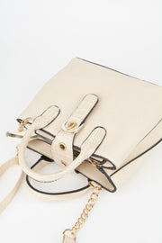 Cremefarbene Hand- und Schultertasche mit Kroko-Griffriemen und 2 Fächern sowie Druckknopf-Reißverschluss für Damen