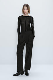 Black Pleated Wide Leg Trousers - Swordslife