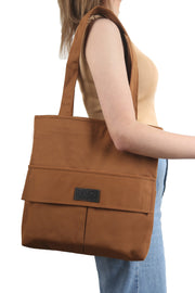Braune Tasche für Damen mit Reißverschluss, Hand- und Schultertasche aus Canvas