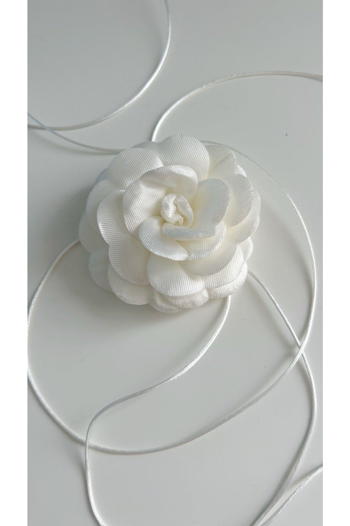 Lace-Up Fabric Flower Choker Necklace Rose Necklace - Swordslife