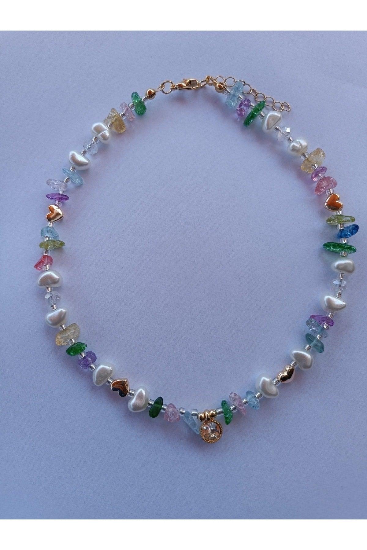 Multi Colored White Glitter Tip Natural Stone Necklace - Swordslife